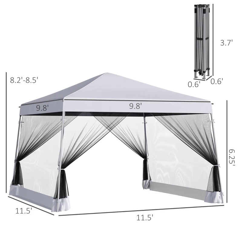 Outsunny Slant Leg Pop Up Canopy Tent with Netting and Carry Bag, Instant Sun Shelter, Tents for Parties, Height Adjustable, for Outdoor, Garden, Patio, (11.5'x11.5' Base / 10'x10' Top), White