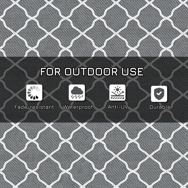 Outsunny Waterproof  Outdoor Rug, 6' x 9' RV Rug Reversible Mat for Backyard, Deck, Picnic, Beach, Camping, Grey & White Net