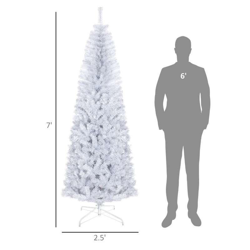 HOMCOM 7 FT Artificial Christmas Tree Pencil Xmas Tree with Stand, 818 Tips, Holiday Home Indoor Decoration for Party, White