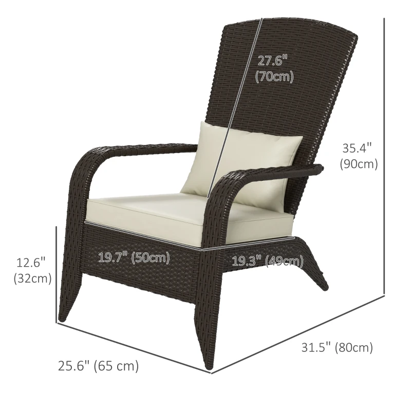 Outsunny Patio Wicker Adirondack Chair, Outdoor Rattan Muskoka Chair with Cushions for Patio, Garden, Backyard Khaki
