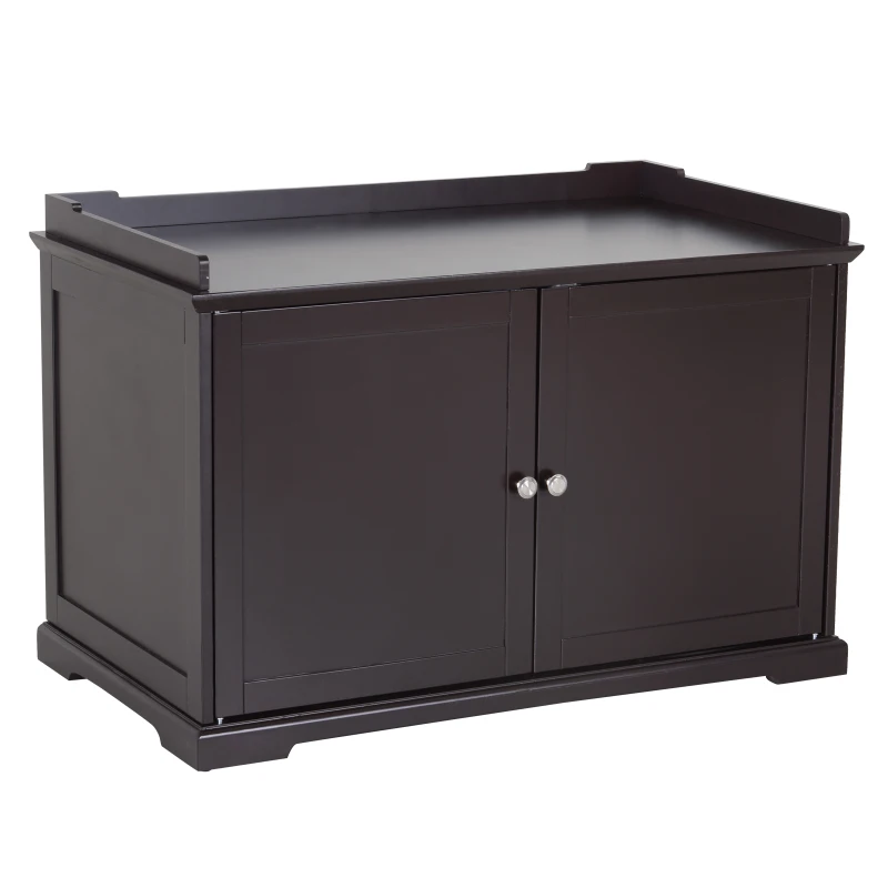 PawHut 37.5" Wooden Covered Mess Free Cat Litter Box End Table Hideaway Cabinet with Storage for Accessories, Brown
