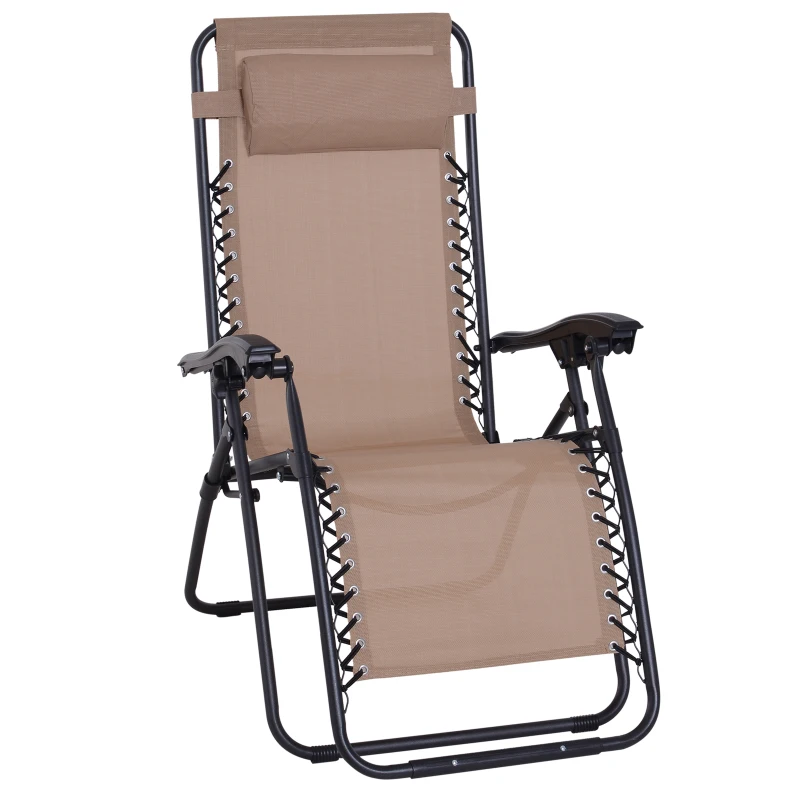 Outsunny Zero Gravity Lounger Adjustable Patio Lounge Chair Foldable Reclining Seat Outdoor Garden Portable Recliner Cream