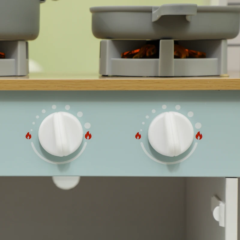 Qaba Play Kitchen, Kids Kitchen Playset with Coffee Machine, Ice Maker, Stove, Microwave, Oven, Sound & Lights