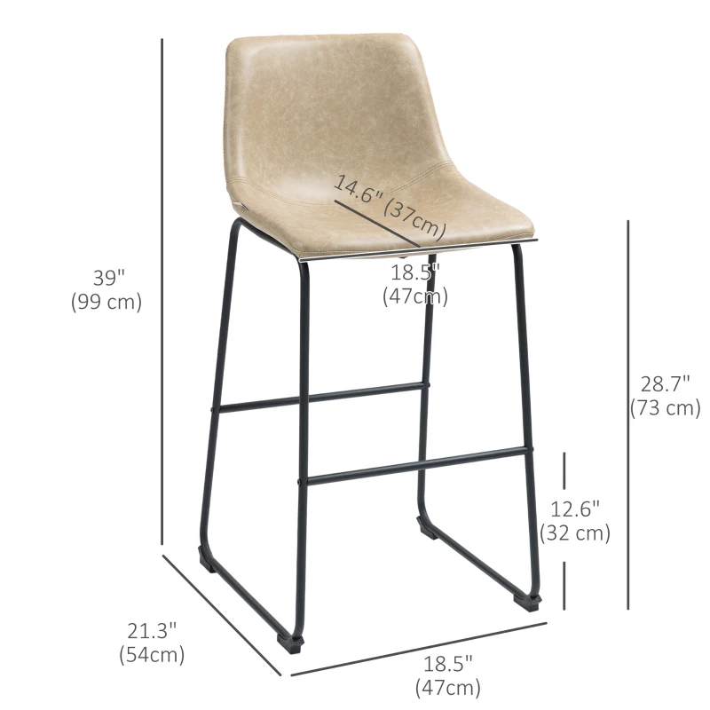 HOMCOM Bar Height Bar Stools Set of 2, Vintage PU Leather Bar Chairs, Kitchen Stools with Footrest for Home Bar, Beige