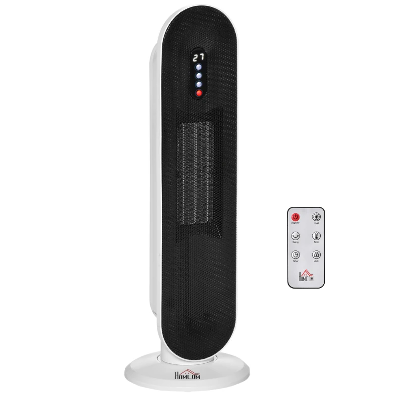 HOMCOM Ceramic Space Heater, Indoor Tower Heater with 45 Degree Oscillation, Remote Control, 24H Timer, Tip-Over & Overheating Protection, 1500W/1000W