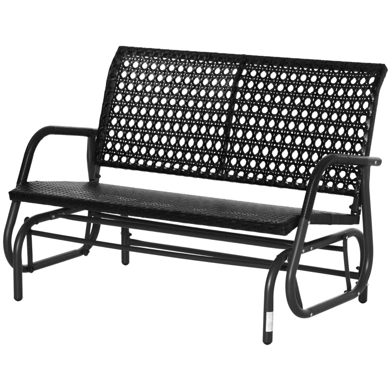 Outsunny 2 Seater Wicker Outdoor Glider Bench, Patio Swing Garden Bench, Garden Loveseat Rocking Chair, w/ Extra Wide Seat, Curved Backrest for Backyard, Poolside, Lawn, Black