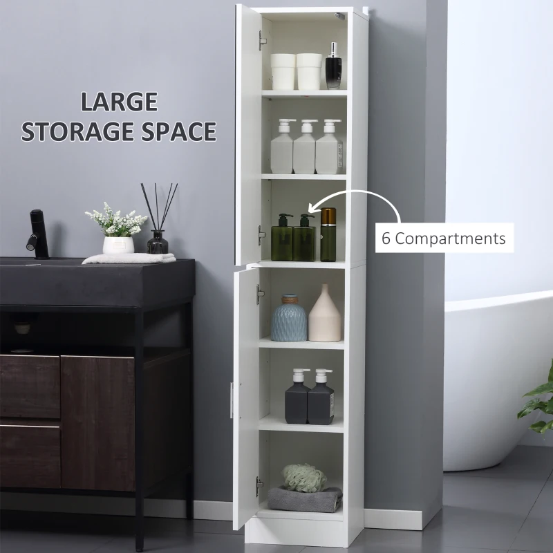 kleankin Tall Bathroom Cabinet with Mirror Narrow Bathroom Storage Cabinet with Doors Adjustable Shelves for Small Spaces White