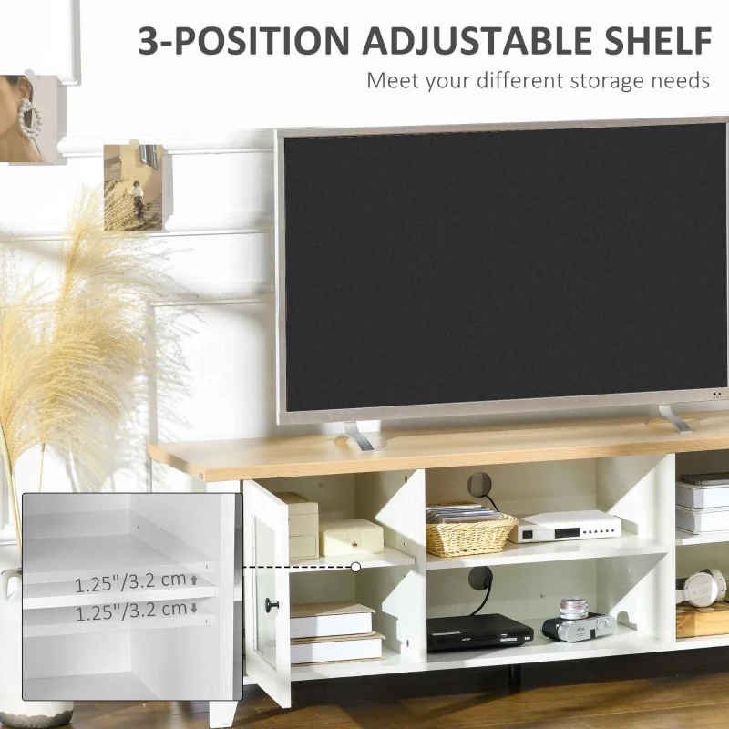 HOMCOM Fireplace TV Stand for TVs up to 60 inches, Wood TV Cabinet w/ Storage Doors or Living Room, Office, White and Oak