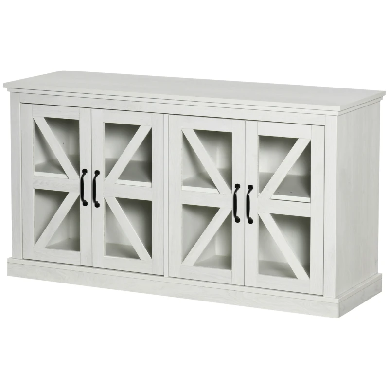 HOMCOM Sideboard Buffet Cabinet, Glass Door Credenza, Coffee Bar Cabinet with Adjustable Shelf, White