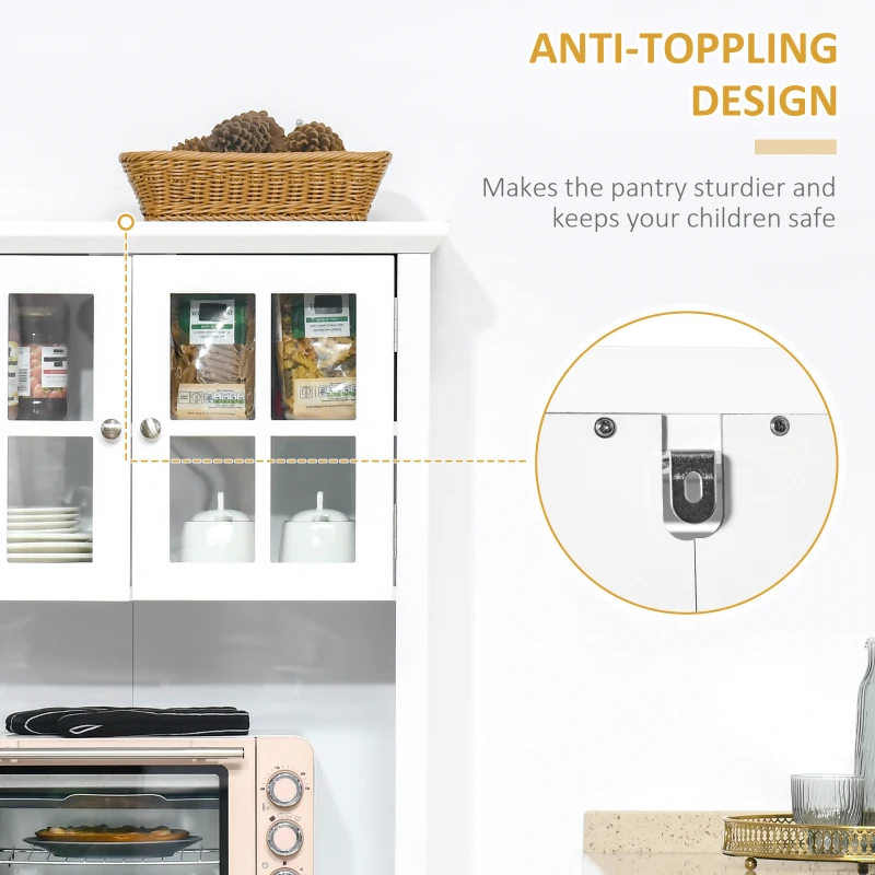 HOMCOM Kitchen Buffet Hutch Wooden Storage Cupboard with Framed Glass Door, Drawer and Microwave Space, White