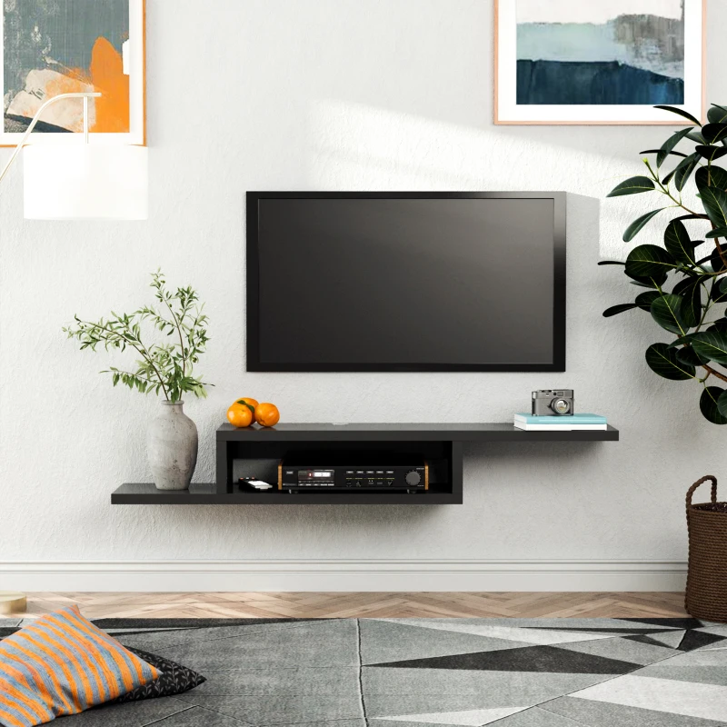HOMCOM Floating TV Stand for TVs up to 60", Wall Mounted Media Console with 2-Tier Shelf, Entertainment Center Unit for Living Room Bedroom, Black