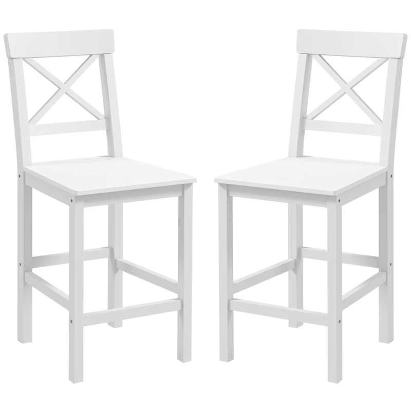 HOMCOM Counter Height Stools Set of 2, Farmhouse Bar Stools with Backs, Solid Wood Counter Stools for Kitchen Island White