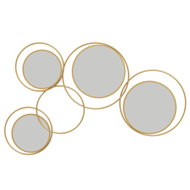 HOMCOM Metal Wall Mirror Decor, Modern Decorative Wall Art, Hanging Home Decor for Living Room Bedroom, Gold Tone