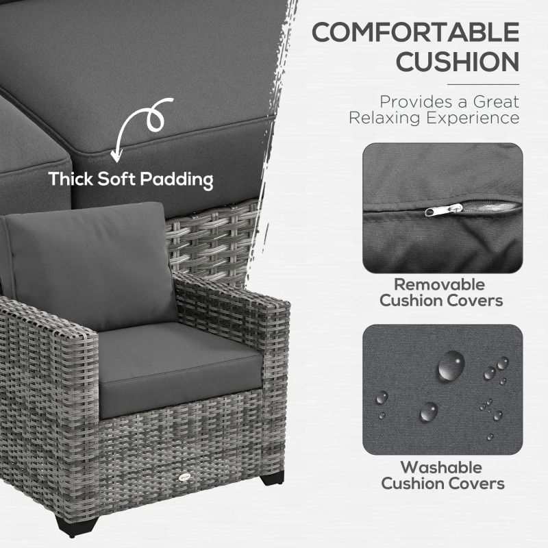 Outsunny Patio Furniture Set, Cushions, Sofa, Loveseat, Fire Pit Table, Gray