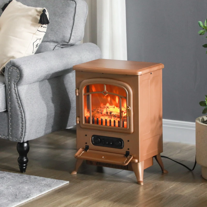 HOMCOM Fireplace Stove, Electric Fireplace Heater with Realistic LED Flames and Logs, 725W/1450W, Dark Brown