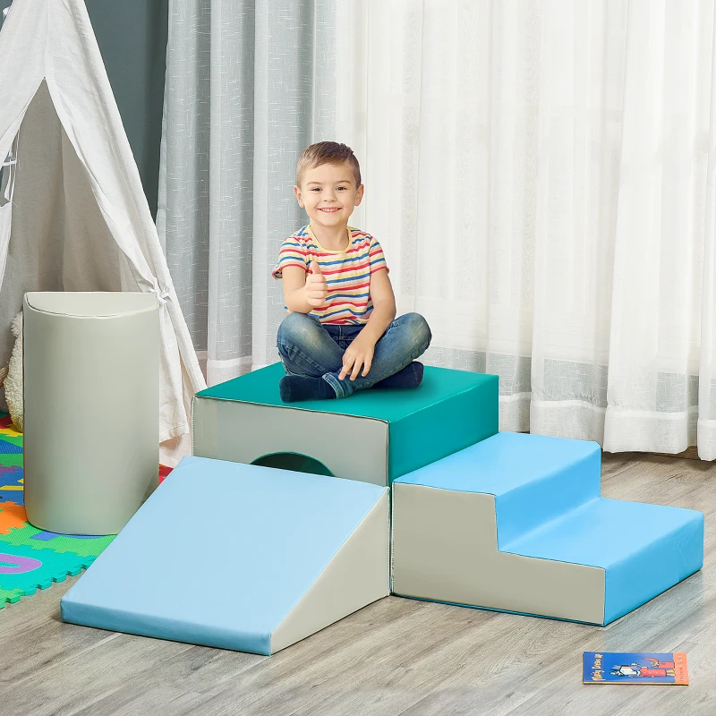 Qaba Foam Climbing Blocks for Toddlers, Kids Modular Play Set for Baby Children, Soft Play Equipment for Crawling Sliding, Easy-to-clean Safe DIY Creative, Multicolor