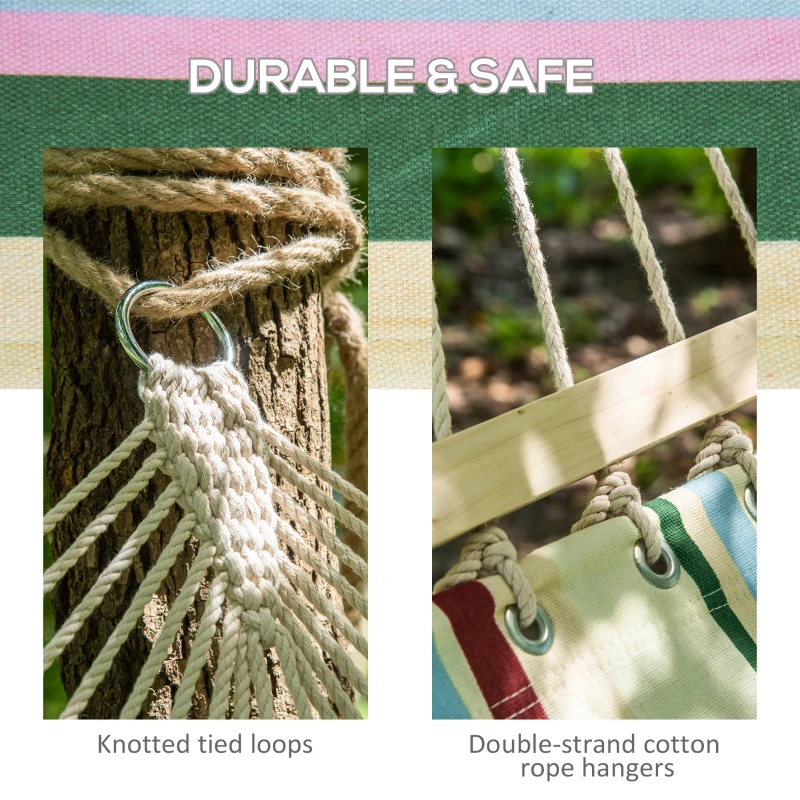 Outsunny 83" Patio Double Hammock, Wide Outdoor Hammock Bed Striped Fits 2 People Sunbed Camping hang Sleep w/ Pillow, Red Stripe