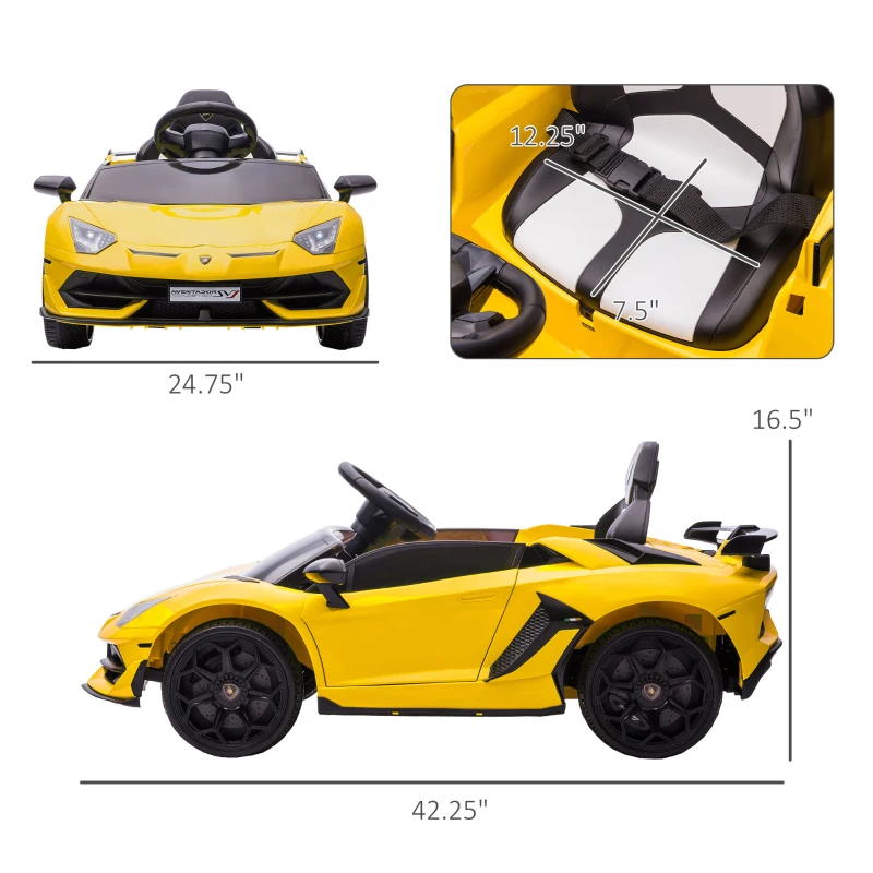 Aosom Lamborghini Licensed Kids Ride on Car w/ Easy Transport, Yellow