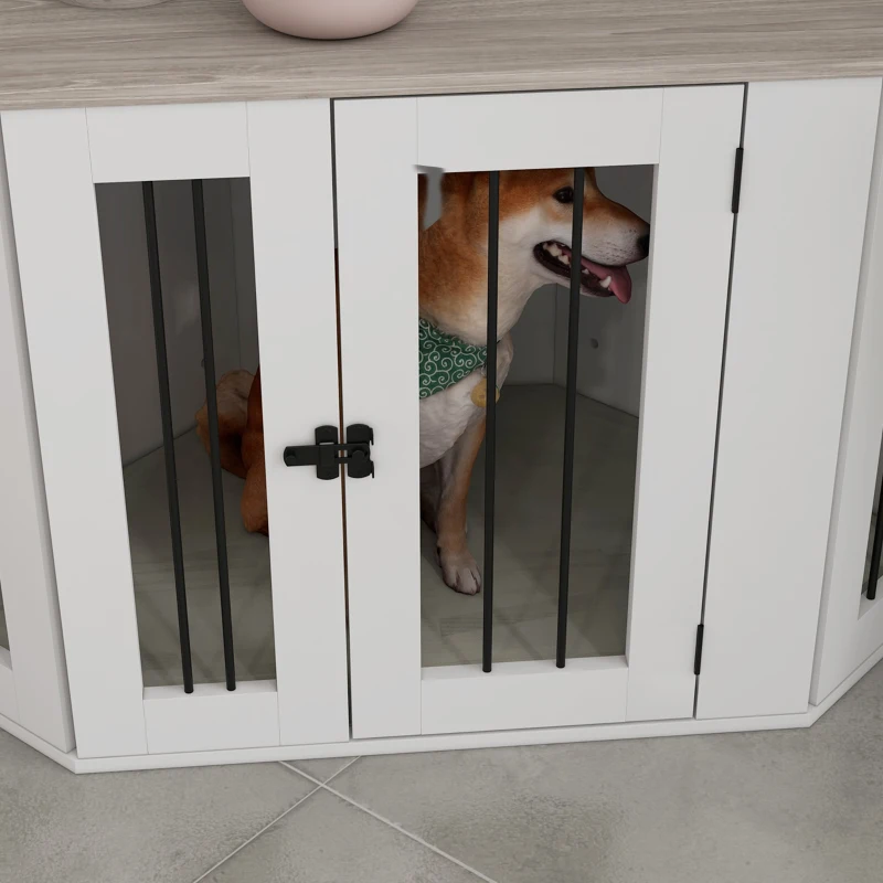 PawHut Dog Crate Furniture with Cushion, 41 Inch Corner Design Dog Crate End Table for Medium Dogs, Multi Colour