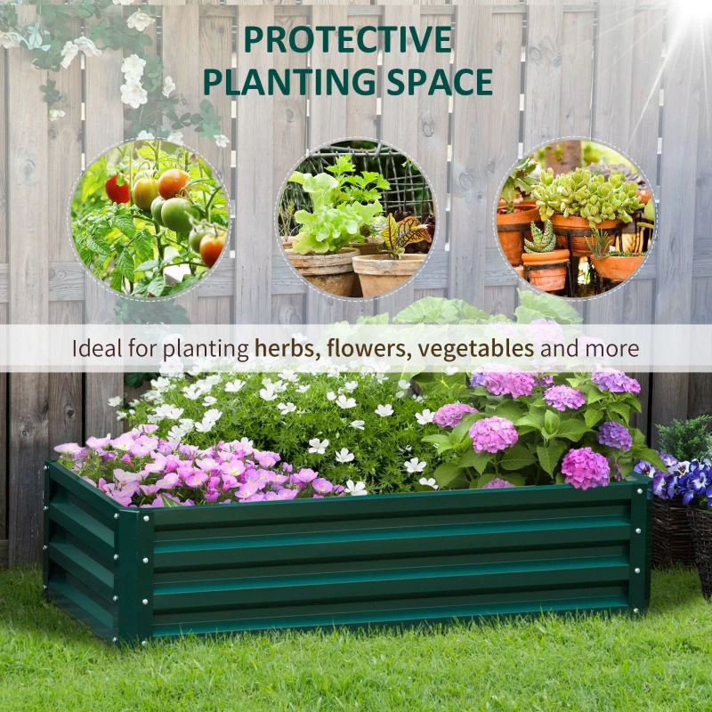 Outsunny Galvanized Raised Garden Bed, Outdoor Planter Box for Vegetables, Flowers, Herbs, 4' x 2' x 1', Green