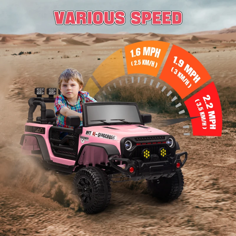 Qaba 12V Battery Powered Ride on Car, Ride on Truck w/ Remote, 4 Suspension Wheels, Music Horn Lights, Pink