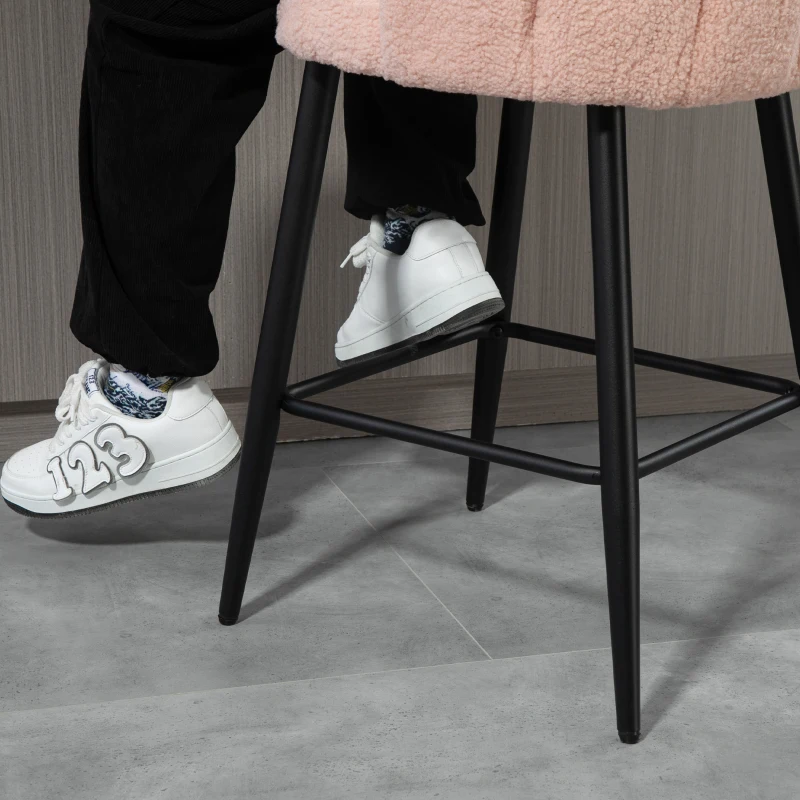 HOMCOM Faux Cashmere Bar Stools Set of 2 Counter Height Bar Stools with Back for Home Kitchen, 20.5"x19.7"x36.6", Pink