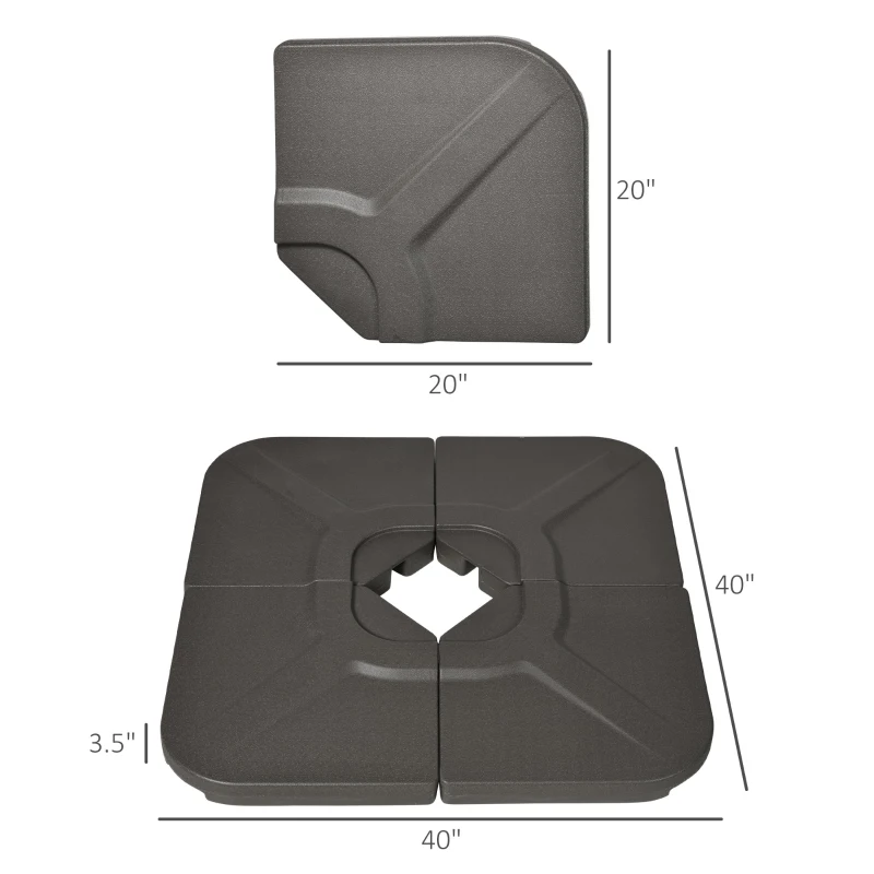 Outsunny 4-Piece 175lb Cantilever Patio Umbrella Base Weights for Offset Hanging Umbrella, HDPE Water or Sand Filled Umbrella Weights for Cross Base Stand, Brown