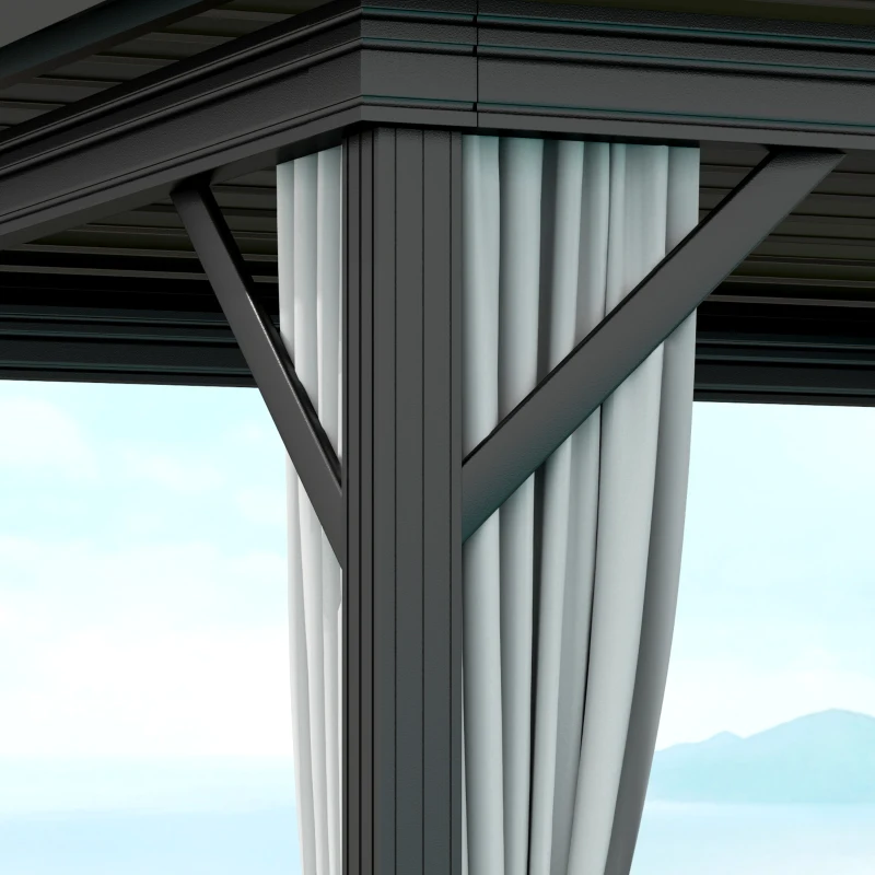 Outsunny 10' x 10' Hardtop Gazebo, Sun Shelter with Double Tier Metal Roof, Mosquito Netting, and Hanging Hook, Light Grey