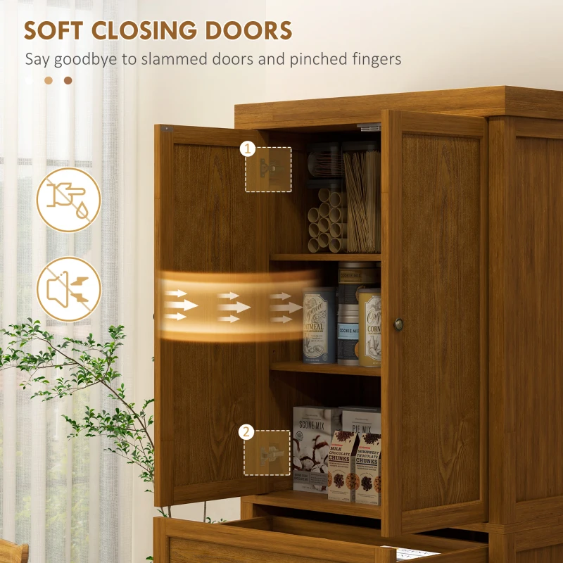 HOMCOM 72.5" Kitchen Pantry Cabinet, Tall Storage Cabinet with Doors, Drawer, and Adjustable Shelves, Distressed Brown