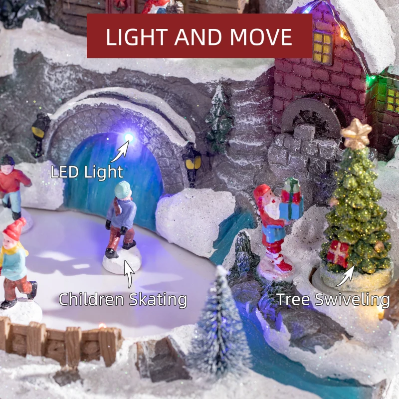 HOMCOM Christmas Village, Skating Pond Animated Winter Wonderland Set with Multicolored LED Light, Plug-In Christmas Decoration