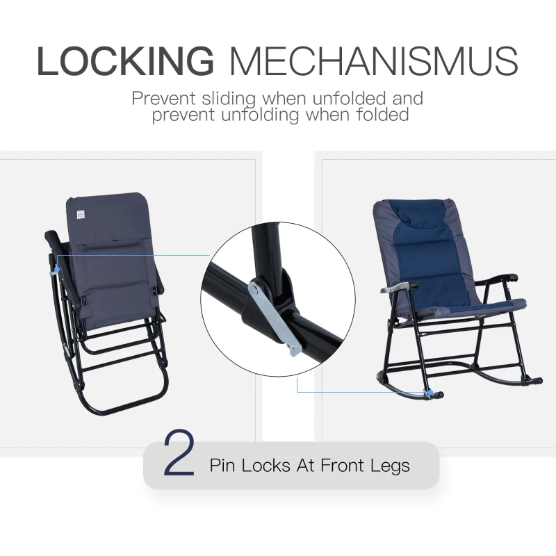 Outsunny 2 Piece Outdoor Patio Furniture Set with 2 Folding Padded Rocking Chairs, Bistro Style for Porch, Camping, Balcony, Navy Blue