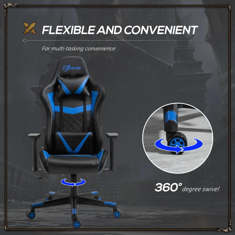 Vinsetto Racing Gaming Chair with RGB LED Lights, Adjustable Height, Gamer Office Chair, Computer Desk Chair, Black/Blue