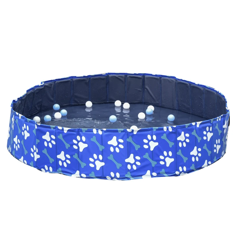 PawHut Folding Dog Pool Portable Pet Kiddie Swimming Pool, Outdoor/Indoor Puppy Bath Tub with Nonslip Bottom for Dogs & Cats,  (Φ63", Blue)