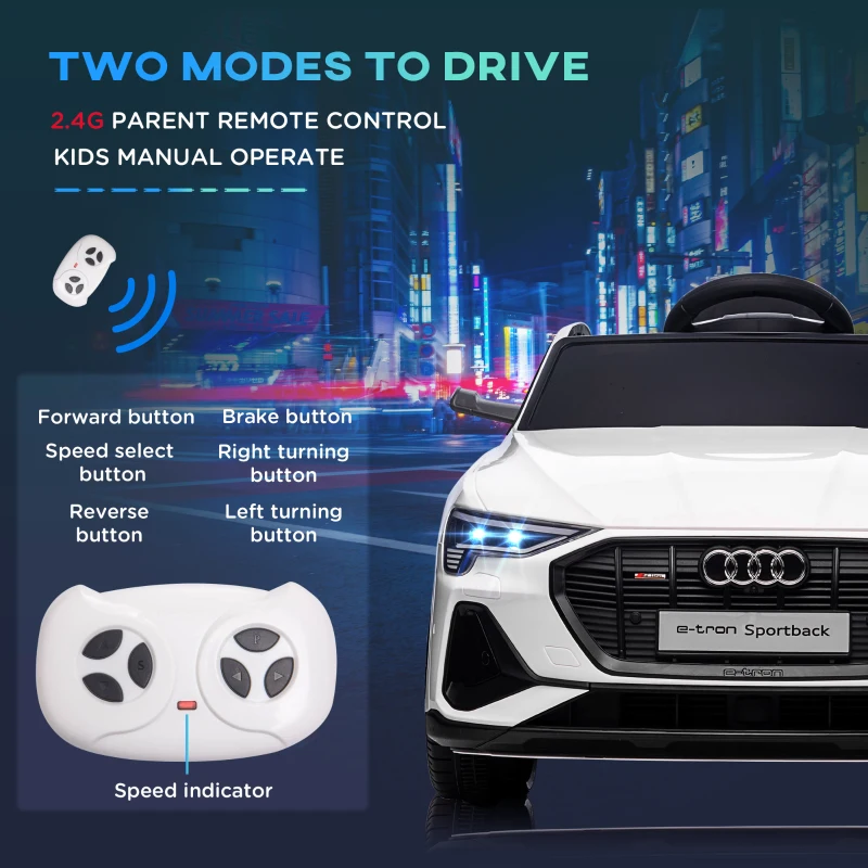Aosom 12V Kids Electric Ride On Car, Audi E-tron, Battery Powered Toy with Parent Remote Control, Suspension System, Auxiliary Wheels, LED Lights, Music and Horn,  MP3 Player, White