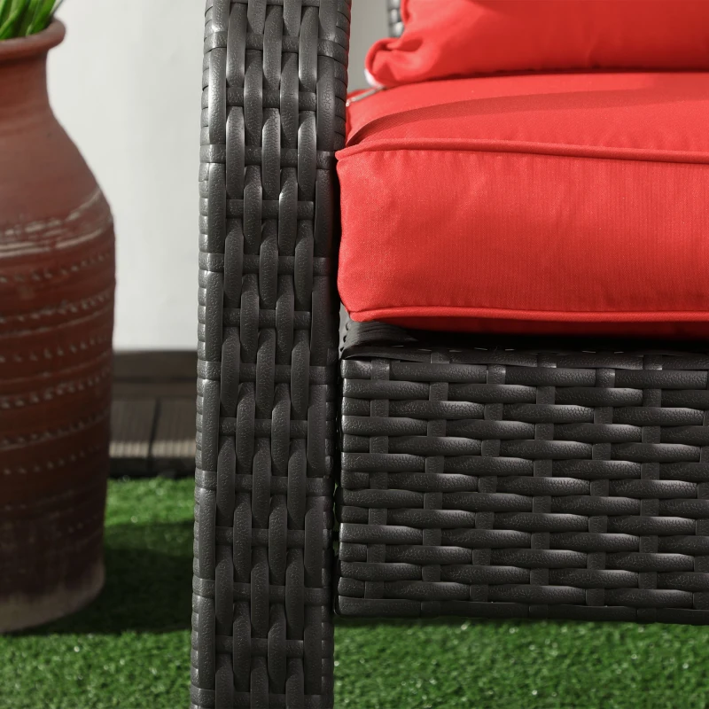 Outsunny Patio Wicker Adirondack Chair, Outdoor Rattan Muskoka Chair with Cushions for Patio, Garden, Backyard, Red