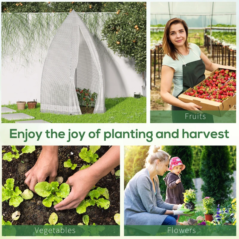 Outsunny 55" x 55" x 71" PE Greenhouse, Portable Tomato Hot House for Plants with Zippered Door for Outdoor Garden, or Patio, White