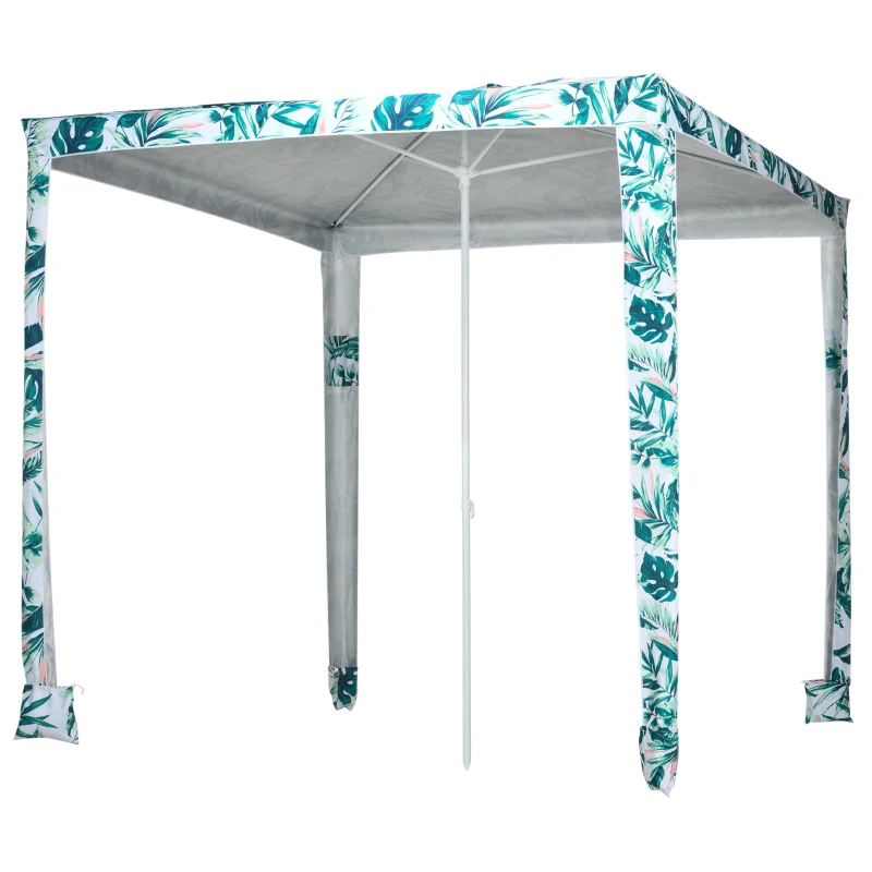 Outsunny Quick Beach Cabana Canopy Umbrella, 8' Easy-Assembly Sun-Shade Shelter with Sandbags and Carry Bag, Cool UV50+ Fits Kids & Family, Green Coconut Palm