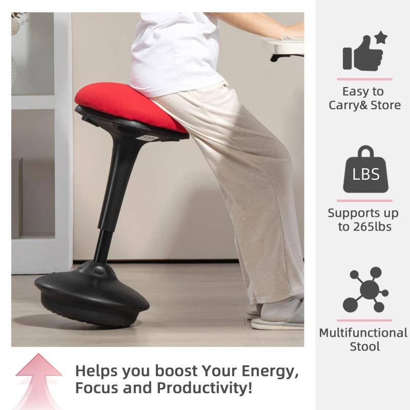 HOMCOM Backless Wobble Chair, Adjustable Active Ergonomic Stool Chair, with Rocking Motion, Padded, Red