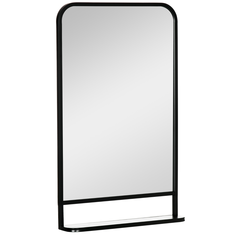 HOMCOM 34" x 21" Rectangle Modern Wall Mirror with Storage Shelf, Mirrors for Wall in Living Room, Bedroom, Black
