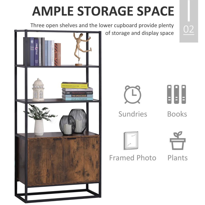 HOMCOM Bookcase with Cabinet, 3-Tiers Bookshelf for Storage, Tall Organizer Multifunctional Rack for Living Room Home Office, Brown