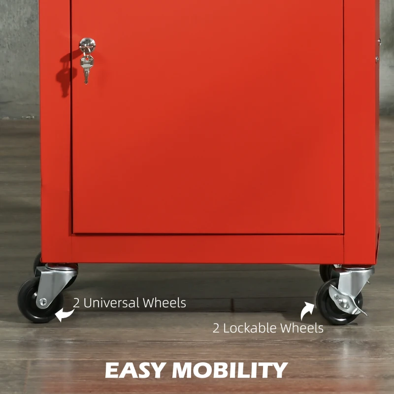 DURHAND 2 In 1 Detachable Tool Box and Tool Cabinet, 3-Drawer Rolling Tool Chest Cabinet on Wheels with Lock and 2 Keys, Red