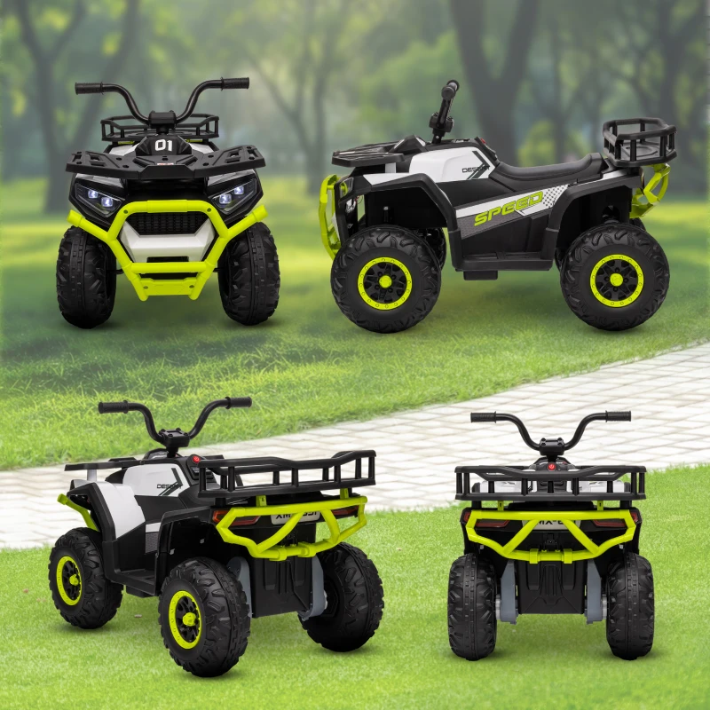 Qaba 12V Kids ATV, 4 Wheeler Quad w/ 4 Spring Suspension Wheels, LED Lights, Music USB, Green