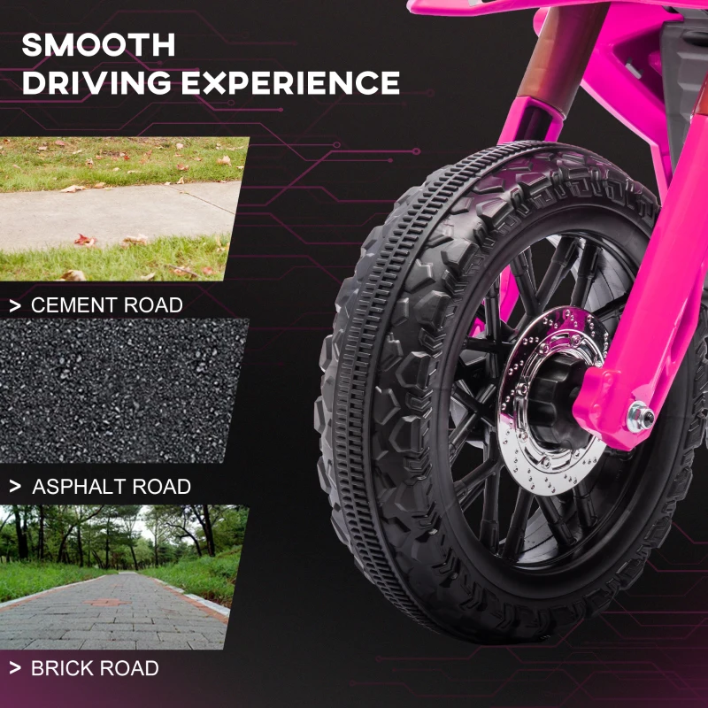 Qaba 6V Kids Motorcycle with Training Wheels, Horn & Start Sound, for 3-8 Years, Pink