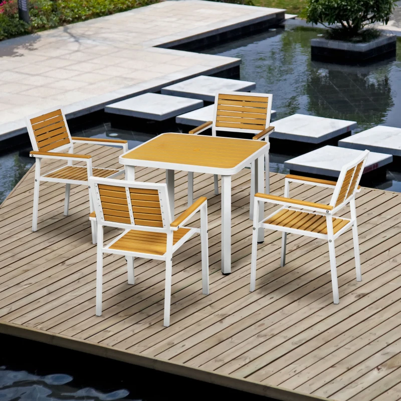 Outsunny 5pc Patio Table and Chairs Set, Aluminum Patio Dining Set w/ HDPE Materials, Umbrella Hole, Yellow