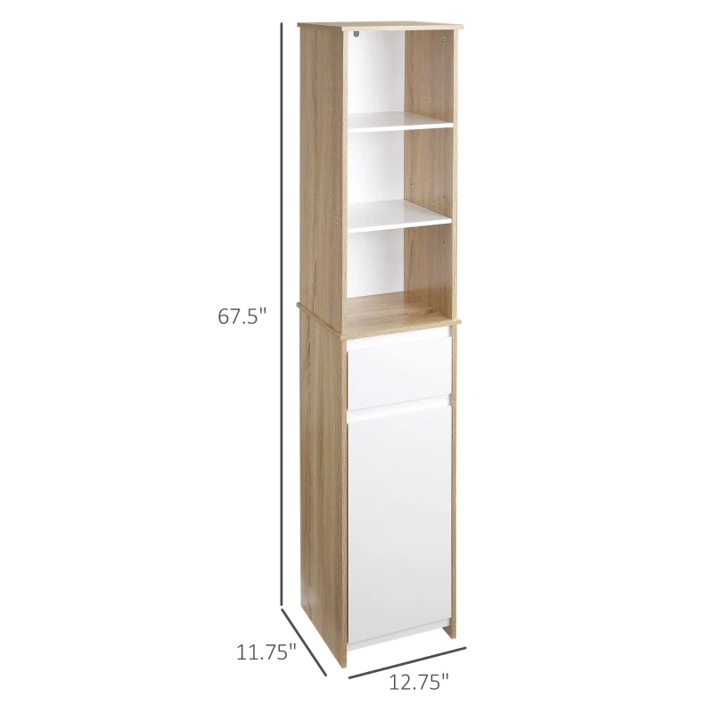 kleankin Tall Bathroom Floor Cabinet, Storage Organizer with Door, Freestanding Linen Tower with Adjustable Shelf and Drawer