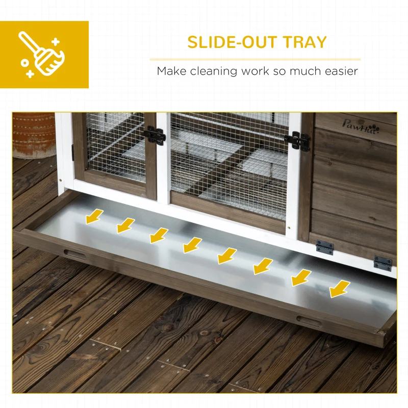 PawHut Rabbit Cage with Wheels, Ramp, Run, Tray for Indoor Outdoor, Suitable for Rabbit, Guinea Pig, Coffee