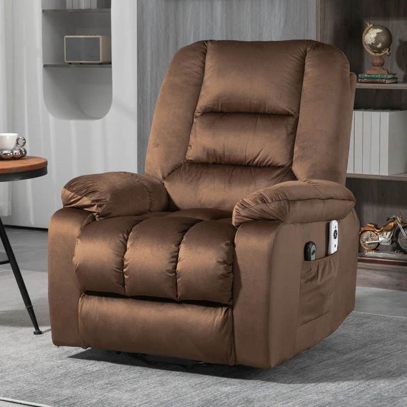HOMCOM Lift Chair, Quick Assembly, Electric Riser and Recliner Chair with Vibration Massage, Heat, Side Pockets, Brown