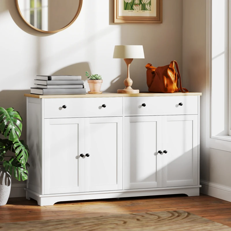 HOMCOM Modern Sideboard, Buffet Cabinet with Storage Drawers, Adjustable Shelves for Living Room, Dining Room, Entryway, White(m-10)