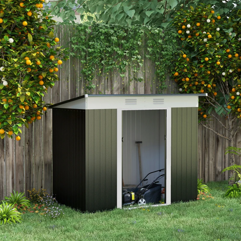 Outsunny 8' x 4' Metal Garden Shed, Backyard Tool Storage Shed with Dual Locking Doors, 2 Air Vents and Steel Frame, Dark Gray