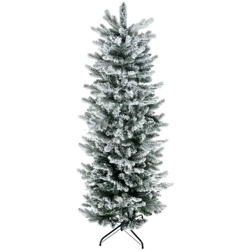 HOMCOM 6' Artificial Flocked Christmas Tree with Snow Frosted Branches, Auto Open, Steel Base